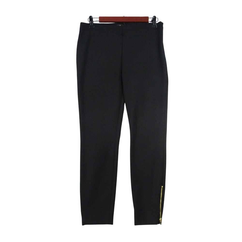 LOFT Petites Black Ankle Pants Gold Side Zipper Hem Skinny Trousers 8P